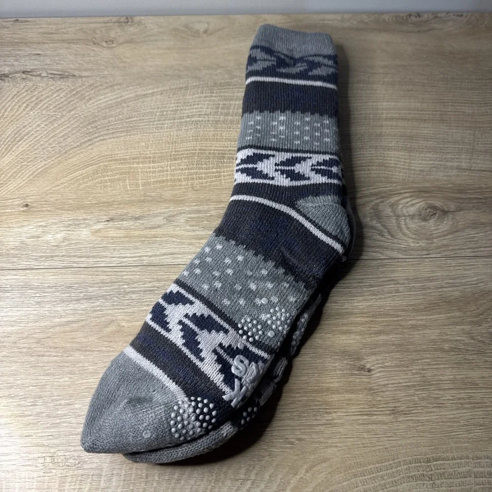MUK LUKS Cozy Lined Socks‎ Gray Fair Isle One Size Fits Most Lounge Comfy